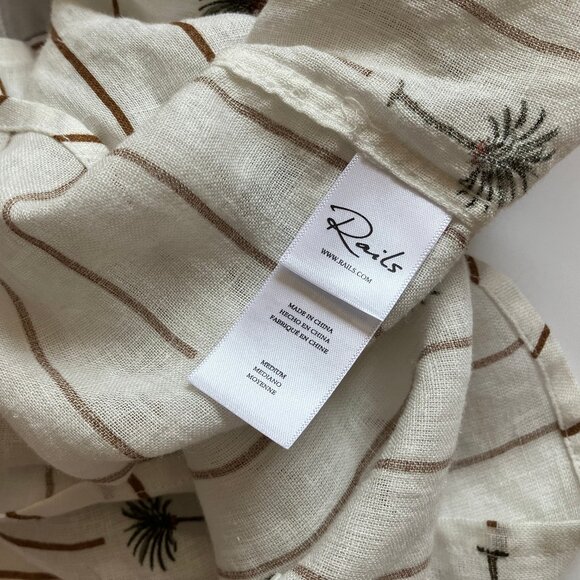 RAILS Charli Button Down Linen Shirt Stripe Palms Size Medium - Picture 8 of 8